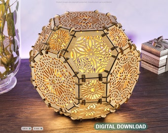 Hexahedron Sphere Tea light Lamp Candle holder Plywood table lamp laser cut files Digital Download | SVG, DXF, AI |#134|