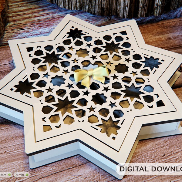 Laser Cut Wooden Octahedron Serving Tray With Sections box favour Digital Download | SVG, DXF, AI |#081|