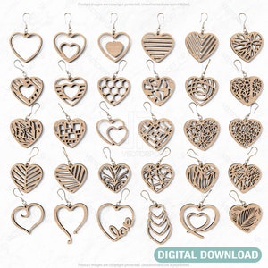 Orecchini a cuore Svg 30 stili Glowforge Cricut Gioielli Ciondoli taglio laser Download digitale / SVG, DXF, AI /#048/