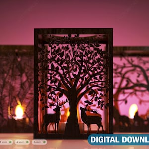 Candle Holder Laser Cut Tree & Animals Lamp wood Tea light Lantern Votive Gift Digital Download Digital Download | SVG, DXF, AI |#032|
