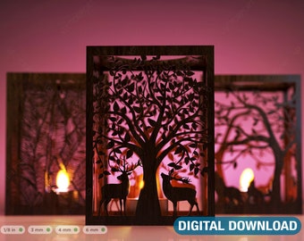 Candle Holder Laser Cut Tree & Animals Lamp wood Tea light Lantern Votive Gift Digital Download Digital Download | SVG, DXF, AI |#032|