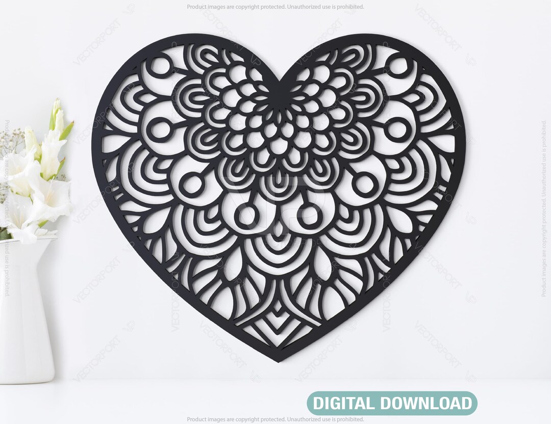 Modern Doodle Heart Shape Mandala Art Design 25 Different Digital
