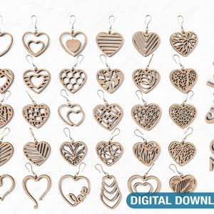 Heart Earring Svg 30 styles Glowforge Cricut Jewelry Pendants  laser cut Digital Download | SVG, DXF, AI |#048|