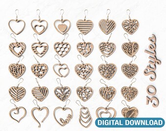 Heart Earring Svg 30 styles Glowforge Cricut Jewelry Pendants  laser cut Digital Download | SVG, DXF, AI |#048|