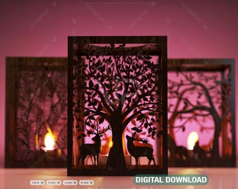 Candle Holder Laser Cut Tree & Animals Lamp wood Tea light Lantern Votive Gift Digital Download Digital Download | SVG, DXF, AI |#032|