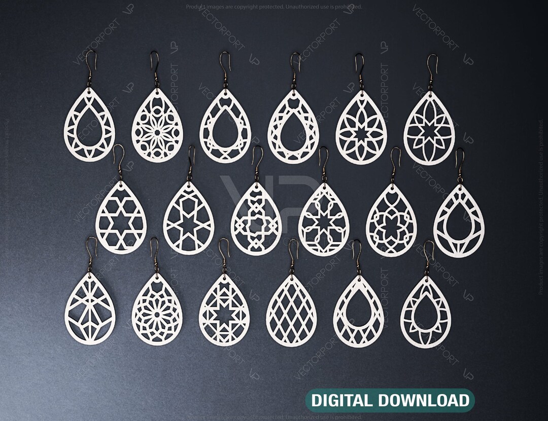 Earrings Bundle Laser Cut 18 Tear Drop Templates for Women Jewelry