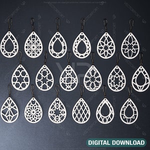 Pacchetto orecchini Laser Cut 18 modelli a goccia per gioielli da donna Pendenti Glowforge in legno Download digitale / SVG, DXF, AI /#130/