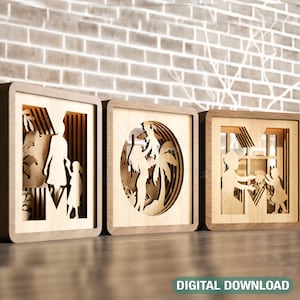 Mãe e filha em pé multicamadas em forma de presente de feliz dia das mães para a mãe, plano SVG de caixa de sombra, presente faça você mesmo, download digital |#196|