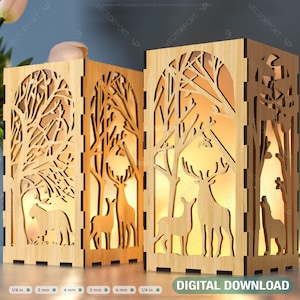Tea light Winter Snowy Forest with Deer Lantern Candle Holder Laser Cut plywood Votive Gift  Wooden Lantern Digital Download SVG |#215|