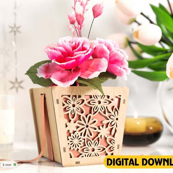 Fowers Box Laser cut Gift box Envelope Home Décor Decorative Wedding Card Box Decoration Wooden Case Invitation Digital Download SVG |#157|