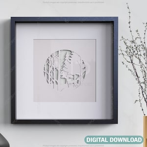 Winter scene with deer landscape multilayer shadow box Frame Wall Decor Digital Download | SVG, DXF, AI |#073|