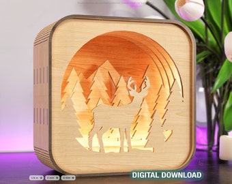 Wooden Night Lamp Deer Forest Scene Multilayer Shadowbox Laser Cut Lampshade Table light Digital Download |#165|