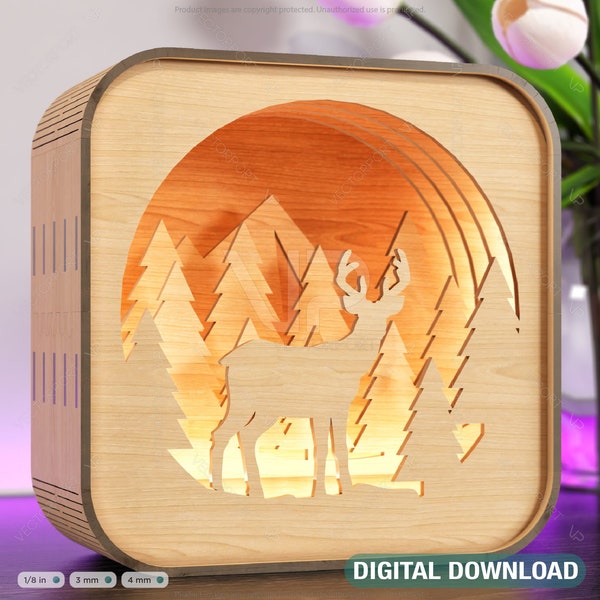 Hölzerne Nachtlampe Rehwald Szene Multilayer Schaukasten Laser Cut Lampenschirm Tischlicht Digital Download |#165|