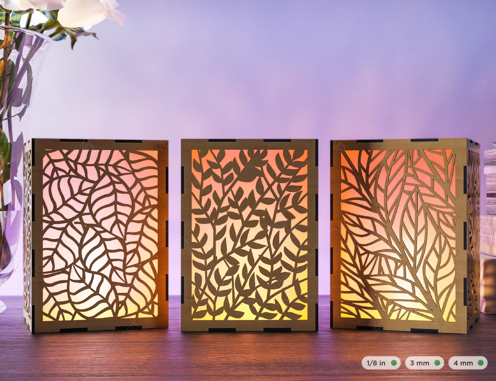Leaves Pattern Candle Holder Laser Cut Tree Lamp Wood Tea Etsy