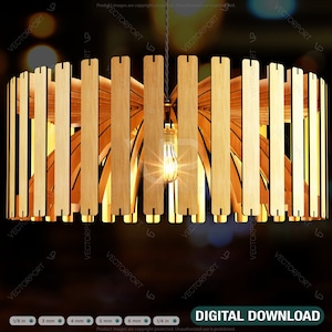 Elegant Modern round Hanging wooden chandelier lamp shade Pendant light template svg laser cut Digital Download | SVG, DXF, AI |#102|