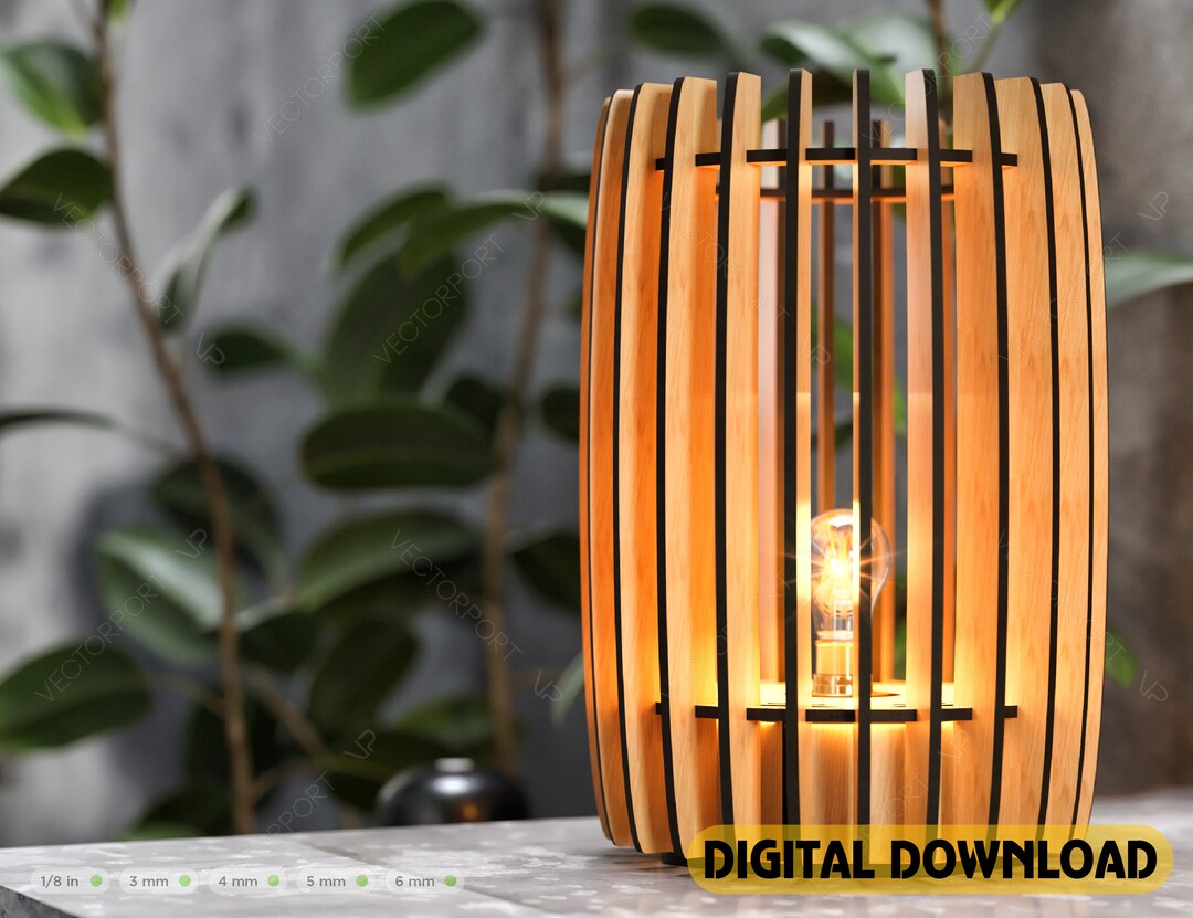 Decorative Modern Cylinder Table Wooden Lamp Laser Cut Desk Lamp Vector Plans Digital Download