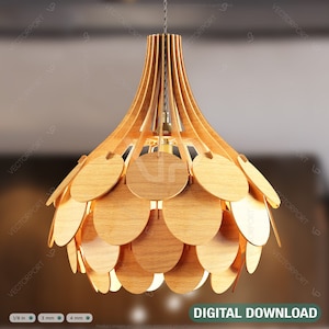 Scandinavian Pine Cone Hanging wooden chandelier lamp shade Pendant light template svg laser cut Digital Download | SVG, DXF, AI |#101|