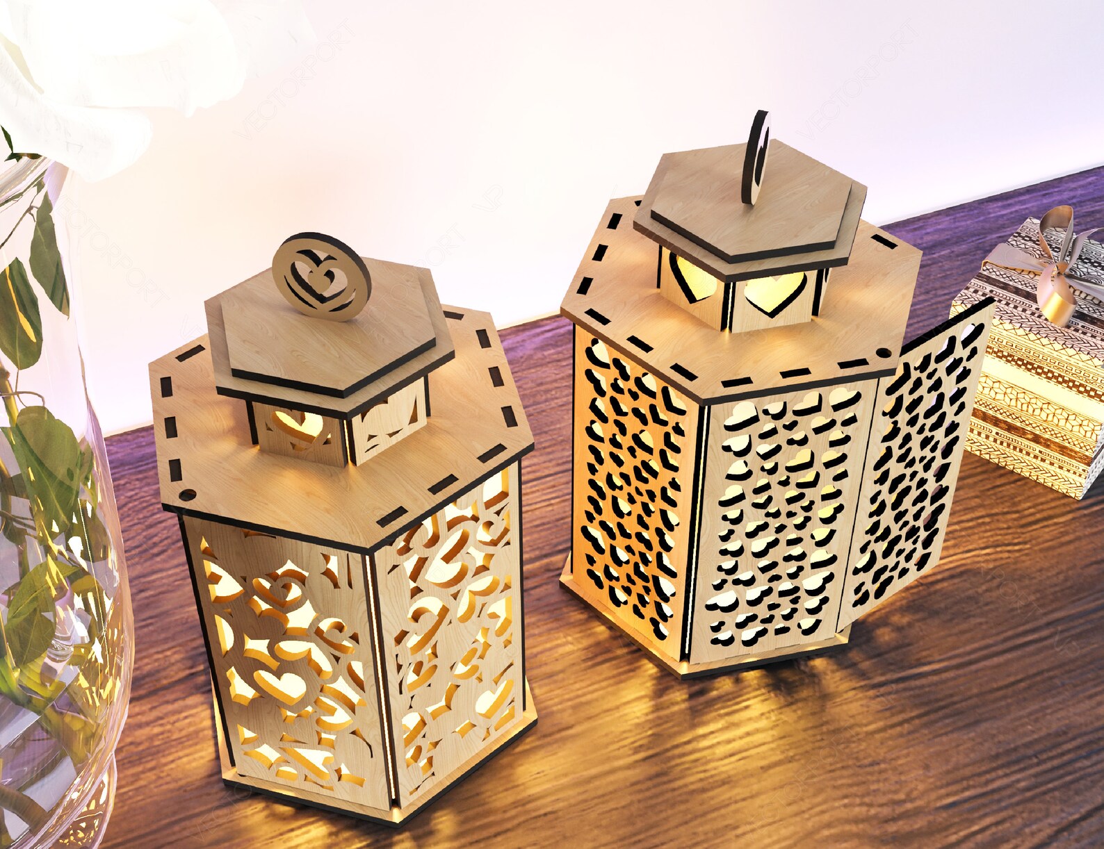 Wooden Decorative Lantern Laser Cut Heart Shape Night Light 3D Etsy