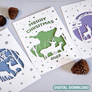 Kartki choinkowe z papieru wycinanego laserowo Zaproszenie z pozdrowieniami Szablon Cricut Ozdoba wycinana papierem Pobieranie cyfrowe | SVG, DXF, AI |#085|