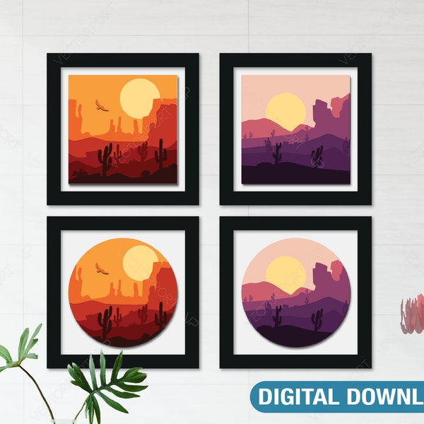 Multi layered Mountains and desert dunes shadow box landscape Frame Wall Digital Download | SVG, DXF, AI |#050| Multi layered Mountains and desert dunes shadow box landscape Frame Wall Digital Download | SVG, DXF, AI |#050|