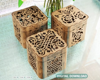Decorative Wooden Gift box with Flowers Pattern Jeweler case Wedding Birthday Mother’s Day Gift Box laser cut file Digital Download |#220|