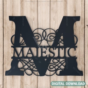 Split Regal Monogram Alfabeto Letras Archivos cortados por láser Descarga digital / SVG, DXF, AI /#028/
