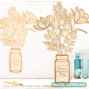 Standing Pot Flowers Personalized for Mom, Mother’s day gift laser cut Engraving SVG plan, Customizable Diy gift Digital Download |#188|