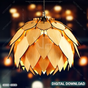 Lotus Shape Hanging Wooden Ceiling Lamp chandelier Pendant light template svg laser cut plywood| SVG, DXF, AI |#147|