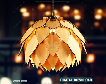 Lotus Shape colgante lámpara de techo de madera lámpara colgante plantilla de luz svg madera contrachapada cortada con láser / SVG, DXF, AI /#147/