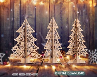 Standing Trees Christmas Snowflake Svg Digital Craft Hanging templates Cricut Glowforge Digital Download | SVG, DXF |#087|