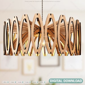 Elegant Modern round Hanging wooden chandelier lamp shade Pendant light template svg laser cut Digital Download | SVG, DXF, AI |#105|