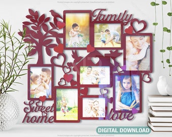 Laser Cut Family Tree and Home Photo Frame with birds Diy Digital Download | SVG, DXF, AI |#020|