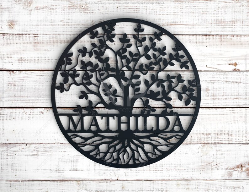 Monogramed Tree Round Tree With Leaves Split Monogram Name Sign Letter Digital Download ...