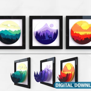 Mountains landscape multilayer shadow box Painting Frame Wall Decoration Digital Download | SVG, DXF, AI |#043|