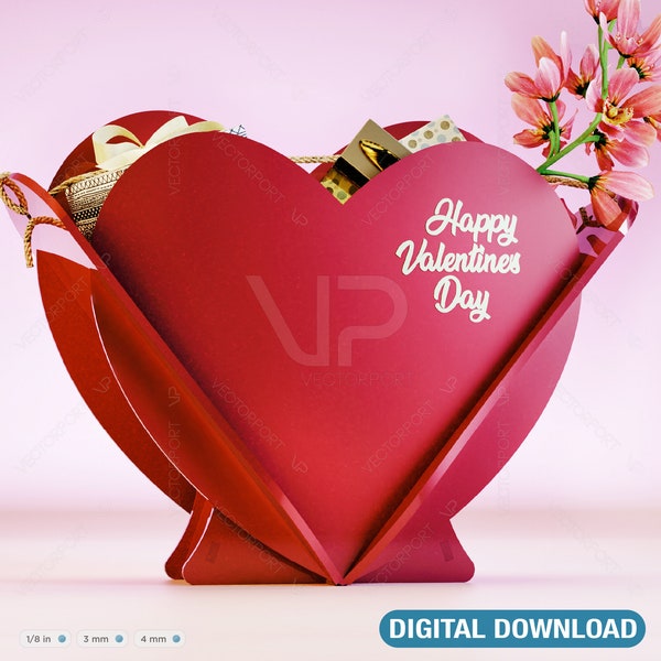 Valentine Day Gift Heart Shape Basket Love Wooden Plywood Vector Plan for Her Digital Download | SVG, DXF |#111|