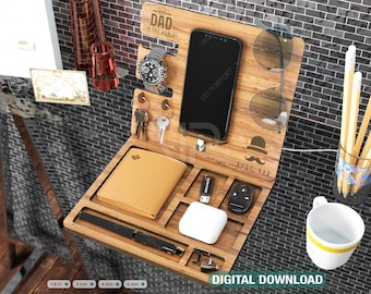 Fathers Day Gift Personalized, Phone Charging Station, Personal Items Table organizer, Wood Docking Station Digital Download |#208|