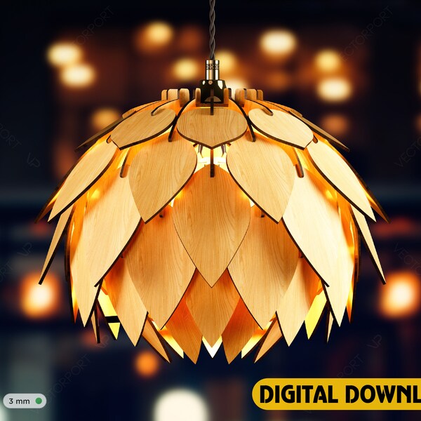 Lotus Shape Hanging Wooden Ceiling Lamp chandelier Pendant light template svg laser cut plywood| SVG, DXF, AI |#147|