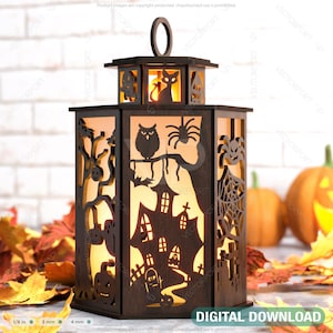Halloween Candle Tealight Holder Pumpkin Witch Spider Lantern Spooky Scene Lamp Digital Download SVG |#232|