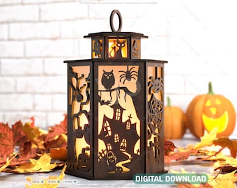 Halloween Candle Tealight Holder Pumpkin Witch Spider Lantern Spooky Scene Lamp Digital Download SVG |#232|
