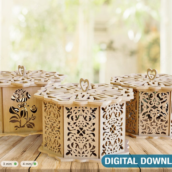 Laser Cut Decorative Wooden Gift box laser cut jeweler case Digital Download | SVG, DXF, AI |#037