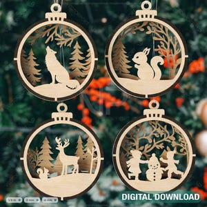 Tema de Natal Conjunto de enfeites de Natal 3D Decorações de árvores Artesanato Pendurado Bauble Cena de neve Ano Novo Corte a laser Download digital |#242|
