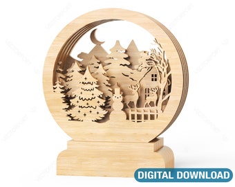 Wood Decorative New Year Wooden House Cnc Vector Plan Diy Digital Download | SVG, DXF, AI |#005|