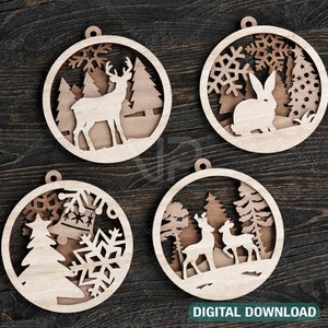 Weihnachtskugeln Baumschmuck Handwerk hängende Spielerei Papierkunst Holz schnitzen Schablone Laserschnitt Vorlagen Digitaler Download |#162|