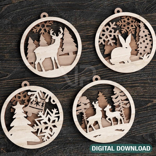 Weihnachtskugeln Baumschmuck Handwerk hängende Spielerei Papierkunst Holz schnitzen Schablone Laserschnitt Vorlagen Digitaler Download |#162|