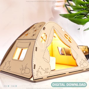 Wooden Tent Shape Laser Cut Night Light Lamp Laser Cutting Camping Tent Home Table Candle Holder Tea light Digital Download SVG |#158|