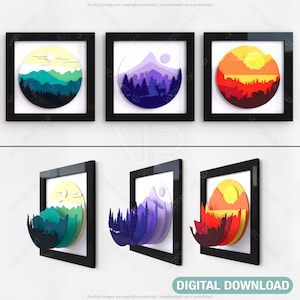 Mountains landscape multilayer shadow box Painting Frame Wall Decoration Digital Download | SVG, DXF, AI |#043|