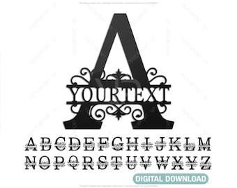 Split Regal Monogram Alphabet Letters Laser Cut Files Digital Download | SVG, DXF, AI |#003|