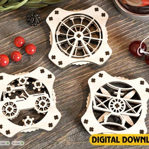 Coaster Mechanical Laser Cut Plane Car Carousel Tea Coffee Cup Mat Pad Placemat Tableware Digital Download |#206|