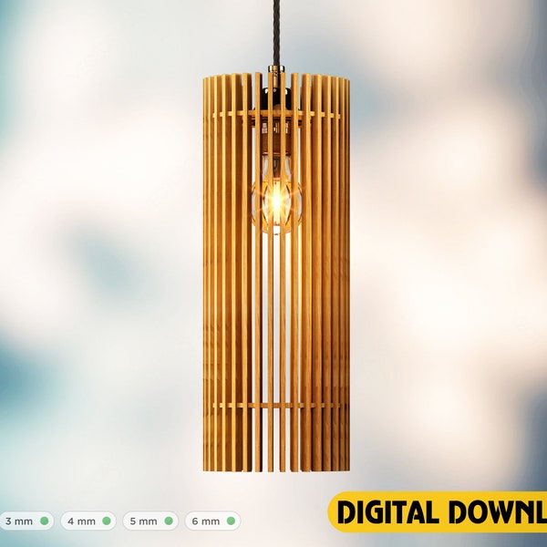 Cylinder Wood Pendant Light Chandelier Lamp lampshade laser Digital Download | SVG, DXF, AI |#161|