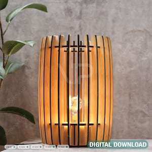 Decorative Modern Cylinder Table Wooden Lamp Laser Cut Desk Lamp Vector plans Digital Download SVG DXF |#198|